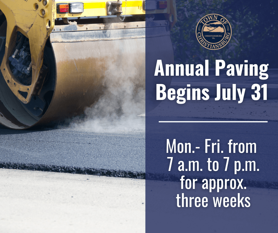 Graphic of paver and date and time of when paving will begin