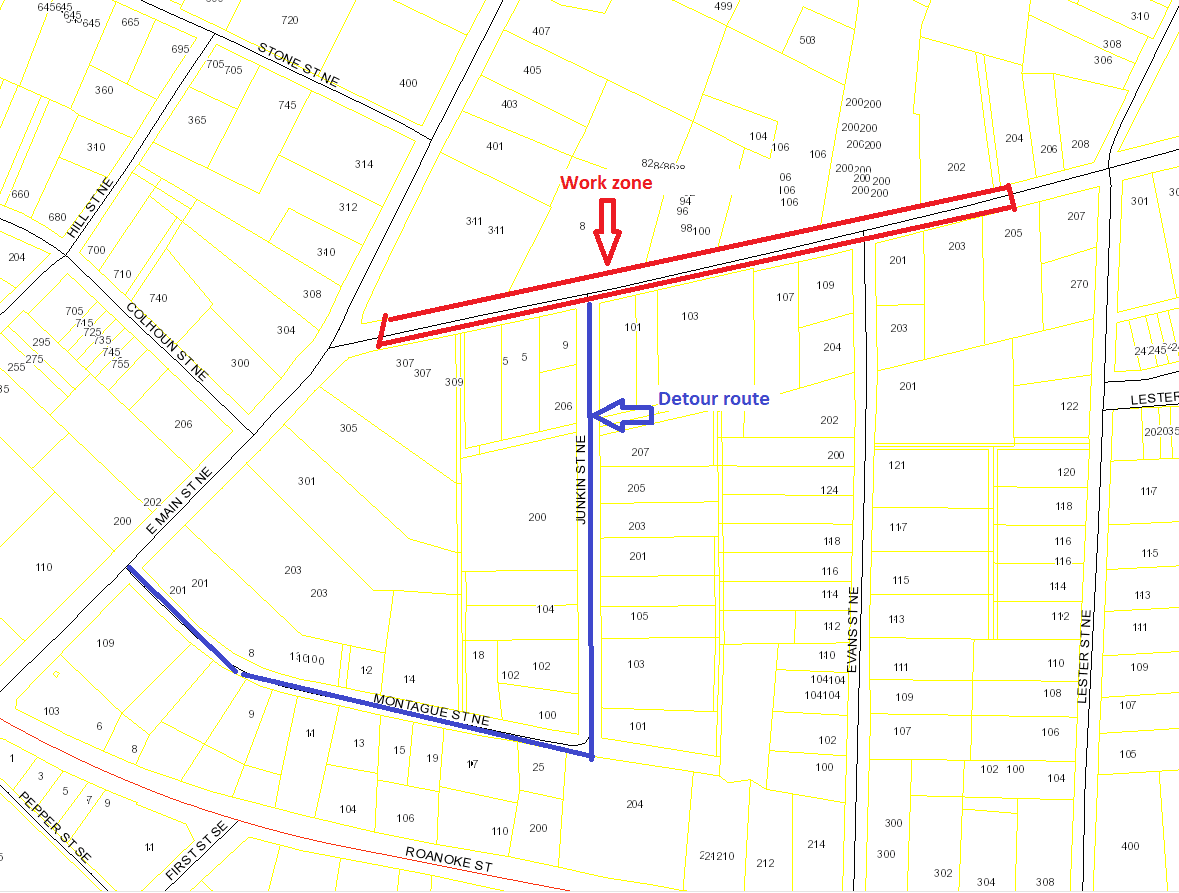 Park St work zone and detour route
